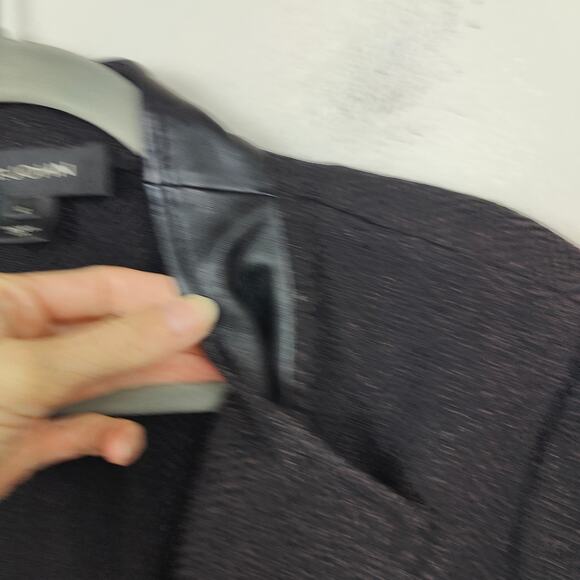 St John Knit Blazer Size 12 Black Herringbone Leather Trim Preppy Dog Show FLAWS - Picture 3 of 13